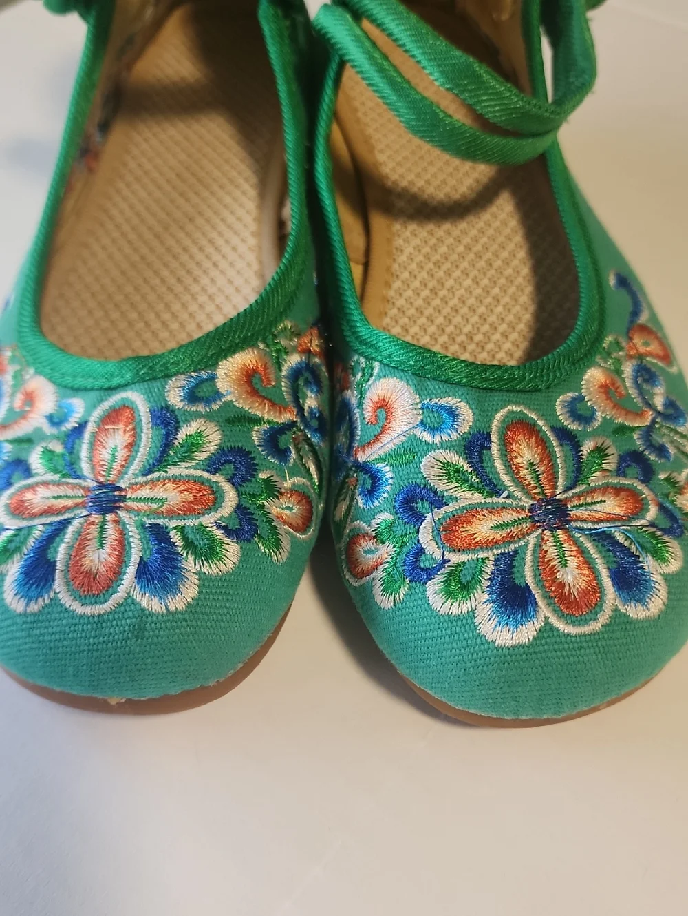 Chinese Embroidered Floral Mary Jane Cotton Loafer Wedge Shoes
